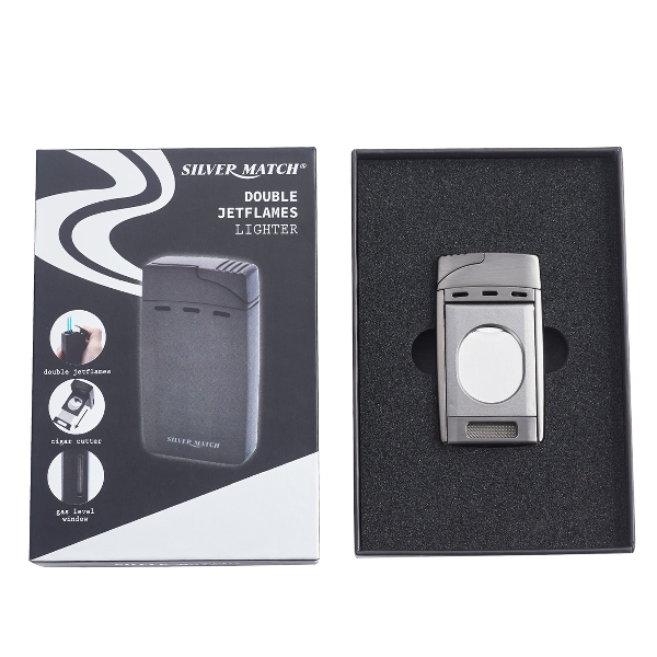 Silver Match Jet Zigarrenfeuerzeug chrom mit Cutter